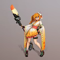 Orange Haired Character In Kimono Style Outfit With Staff And Small Creature