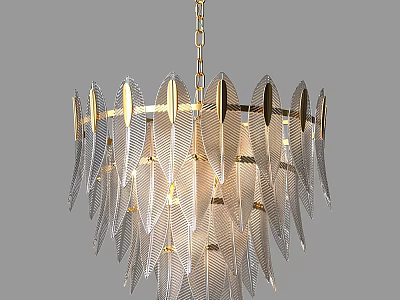 Elegant Modern Feather Shaped Chandelier With Transparent Blades And Golden Frame 3d model