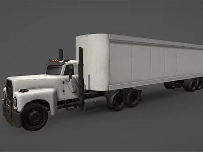 White Commercial Freight Truck With Long Enclosed Cargo Trailer For Transportation 3d model
