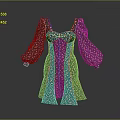 Square Neckline Puffed Sleeves Dress With Flared Hem And Colorful Floral Print
