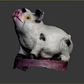 Pig Shaped Decorative Figurine Set With White Black Spots Pink Nose Purple Ears Pink Base