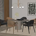 Cassina round table and chair combination dining table and chair combination chandelier 3d model