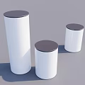 Three White Cylindrical Spice Jars With Dark Round Lids On Gray Background 3d model