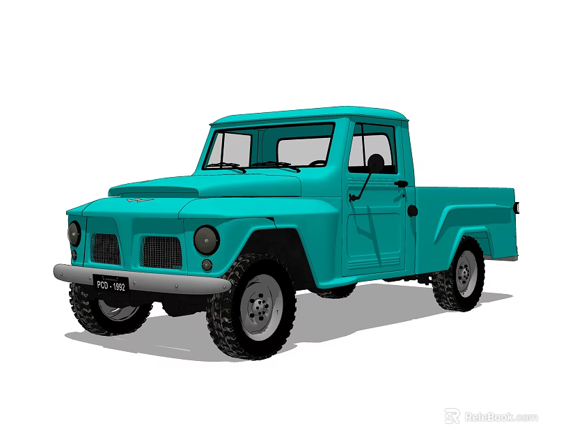 Vintage Teal Pickup Truck With Classic Design And Retro Exterior Features 3d model 