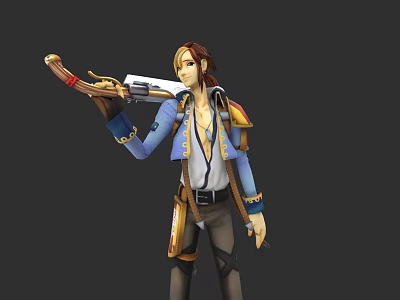 Game Movie Character Holding Musket With Brown Hair And Blue Coat 3d model