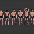 Shirtless Men In Various Poses With Black Shorts On Reflective Floor