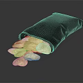 Fresh Crispy Potato Chips Spilling From Green Bag On Black Surface