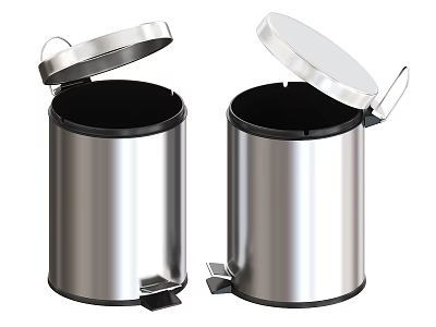 Two Stainless Steel Pedal Trash Bins With Open Lids For Home Use 3d model