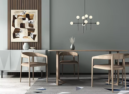 Nordic Dining Table and Chair Combination Dining Table and Chair Chandelier Combination 3d model