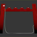 Red Wooden Sleigh With Slatted Seat And Metal Runners On Reflective Black Surface