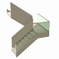 Modern Staircase Interior Design With Wooden Steps And Glass Railing 3d model