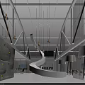 Modern Reception Area With Spiral Staircase Pendant Lights And Open Space Design