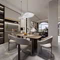 Modern Living and Dining Area with Sofa Coffee Table Chairs Large Window and Decorative Plants