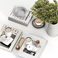 Decorative Ornament Set with Green Plant Books Candle Cup and Vase