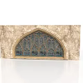 Architectural Building Feature With Arched Stained Glass Window And Stone Wall 3d model