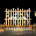 Wooden Fence Photo Check In Spot With Future Creation Sign Cartoon Decorations And Straw Plants