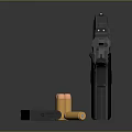 Black Modern Pistol With Shiny Bullets And Magazine On Reflective Surface