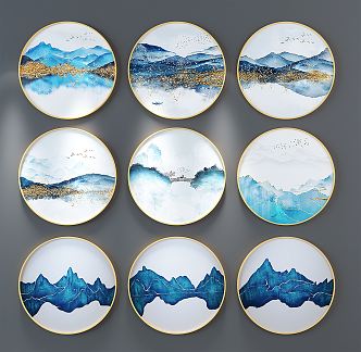 New Chinese Style Round Frame Painting Round Hanging Painting 3d model