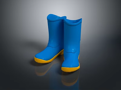 Stylish Blue Waterproof Rain Boots With Yellow Rubber Soles For Daily Wear 3d model