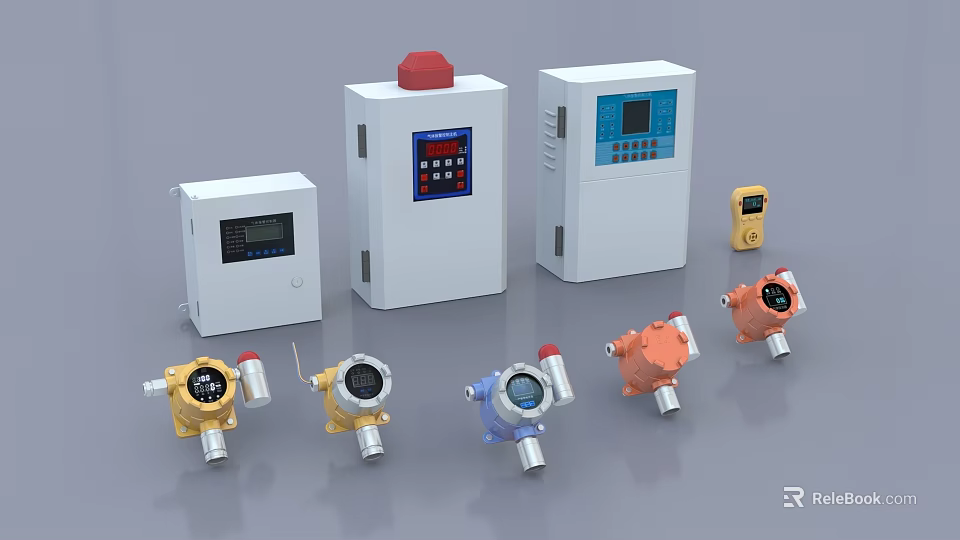 Industrial Equipment Including Control Panels And Gas Detectors For Safety Monitoring Systems With Digital Displays 3d model 