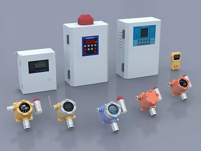 Industrial Equipment Including Control Panels And Gas Detectors For Safety Monitoring Systems With Digital Displays 3d model