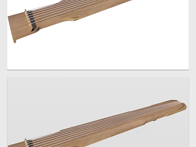 Wooden Chinese Zither Musical Instrument And Art Paint Supplies Set With Brushes For Artists 3d model