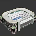 Modern White Stadium Design With Striped Columns Seating Stands LED Screen And Football Field
