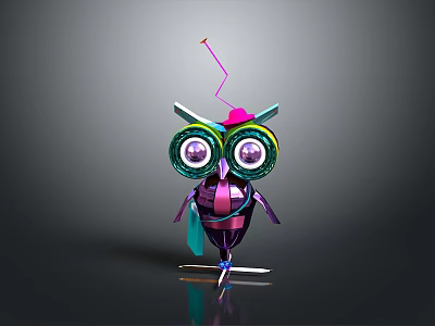 Colorful Flying Owl With Large Round Eyes Pink Hat And Vibrant Artistic Design 3d model