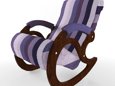 Purple White Striped Rocking Chair With Wooden Frame And Upholstered Seat 3d model