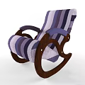 Purple White Striped Rocking Chair With Wooden Frame And Upholstered Seat