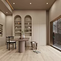 Modern Beauty Hair Salon Quick Haircut Bar With Arched Doorways Wooden Flooring And Green Plants