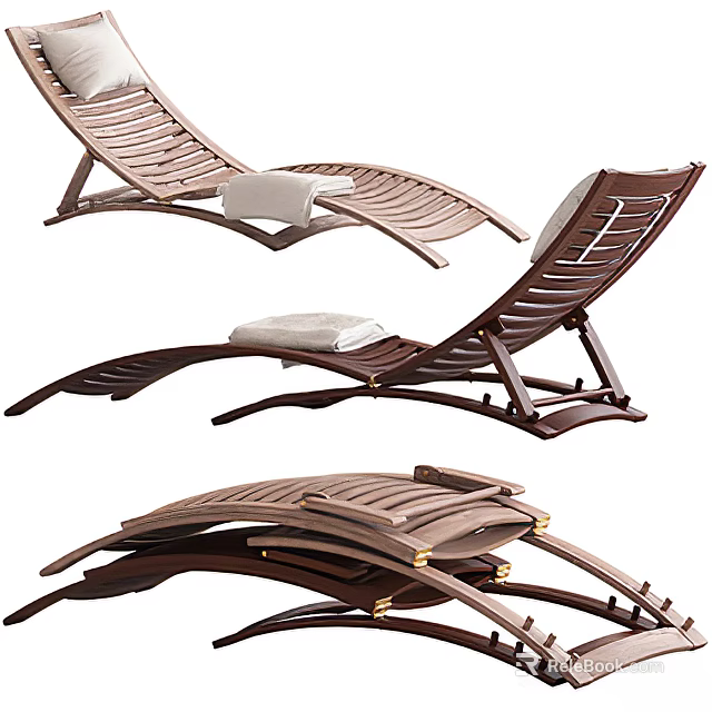 Outdoor Wooden Foldable Lounge Chairs With Comfortable Cushion And Modern Design 3d model 