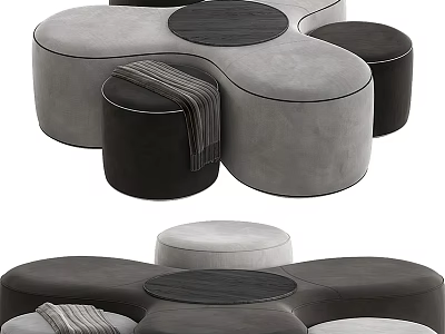 Modern Round Sofa Stools In Gray Black White Fabric With Combination Design 3d model