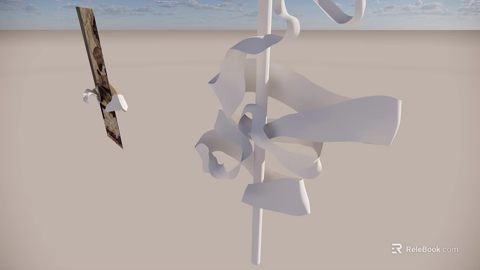 Modern Sculpture With White Curved Ribbons On Pillar And Brown Accent Piece 3d model 