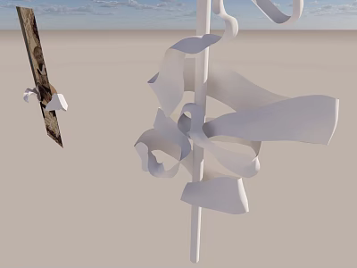 Modern Sculpture With White Curved Ribbons On Pillar And Brown Accent Piece 3d model