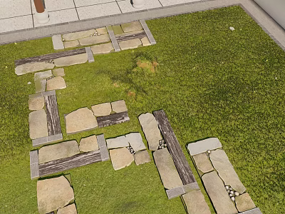 Natural Stone Slab Pathway Winding Through Lush Green Grass In Garden Area 3d model