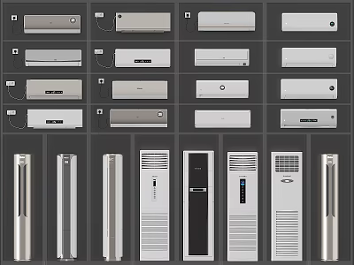 Various Types Of Air Conditioners Wall Mounted And Floor Standing 3d model