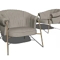 Pair of Light Gray Upholstered Leisure Chairs with Curved Backrest and Metal Legs