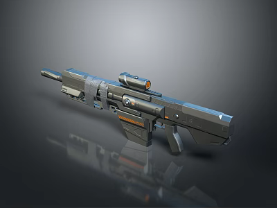 Futuristic Sci Fi Assault Rifle With Tactical Scope Metallic Body Orange Accents And Reflective Surface 3d model