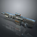 Futuristic Sci Fi Assault Rifle With Tactical Scope Metallic Body Orange Accents And Reflective Surface
