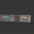Abandoned Building Fragment With Weathered Brick Wall Wooden Door And Windows