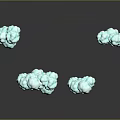 Four Light Blue Cloud Like Objects On Black Background With Reflections 3d model