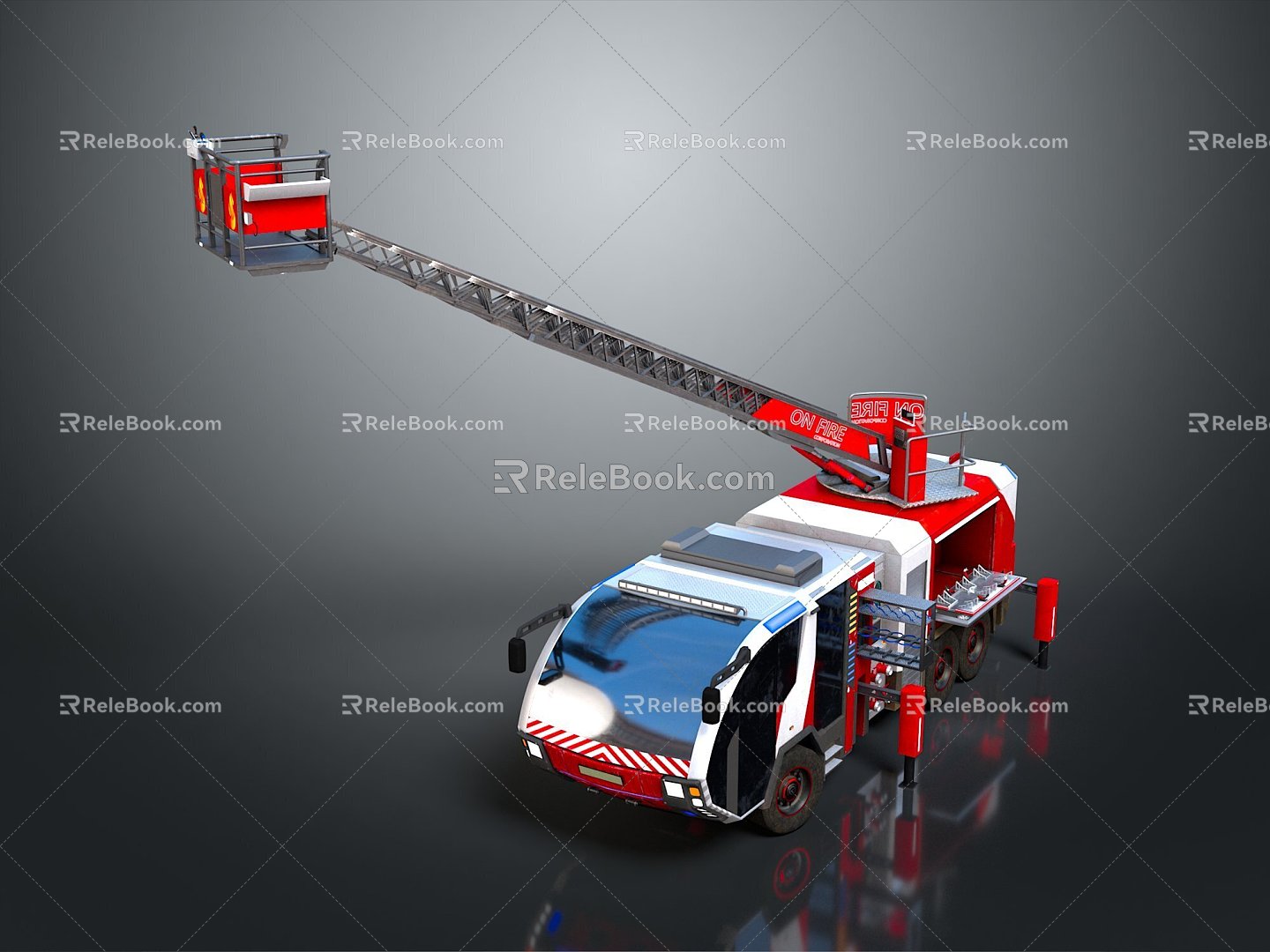 Modern fire truck, emergency train, emergency vehicle, special vehicle 3d model