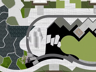 Garden Landscape Design Featuring Curved Pathways Green Lawn Water Features And Planting Zones 3d model