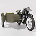 Olive Green Vintage Motorcycle With Sidecar Round Headlight And Classic Design Features