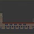 European Style Architecture Featuring Clock Tower Red Roof And Brick Exterior
