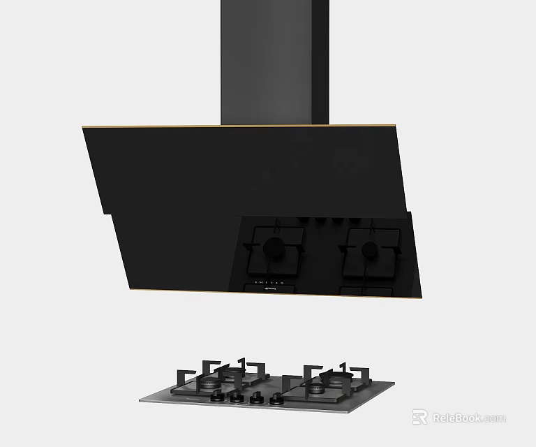 Modern Kitchen Appliances Featuring Black Range Hood And Gas Stove 3d model 