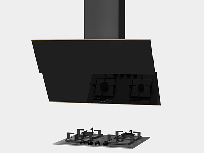 Modern Kitchen Appliances Featuring Black Range Hood And Gas Stove 3d model
