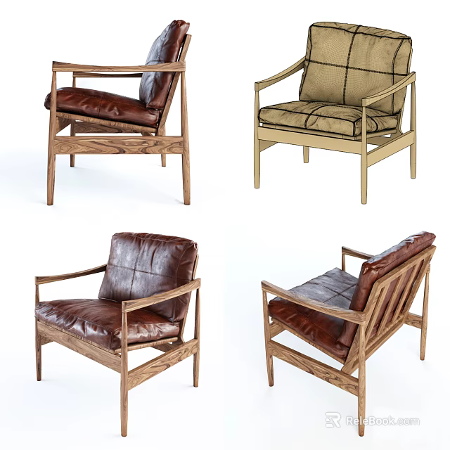 Modern Single Sofa With Wooden Frame And Leather Upholstery Armrest Design 3d model 