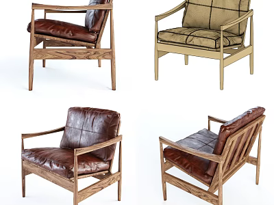 Modern Single Sofa With Wooden Frame And Leather Upholstery Armrest Design 3d model
